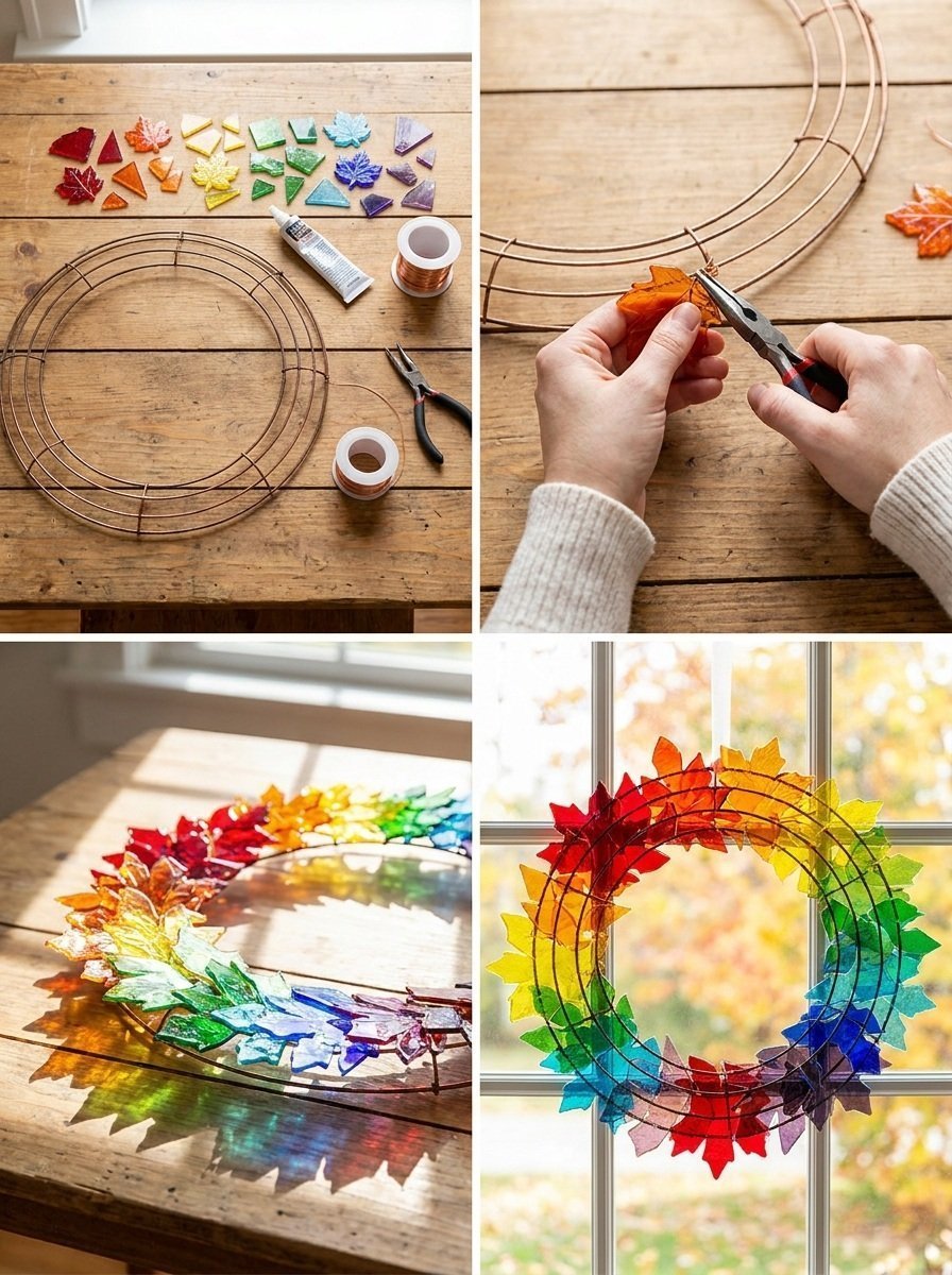 Rainbow Stained-Glass Fall Wreath How to Make