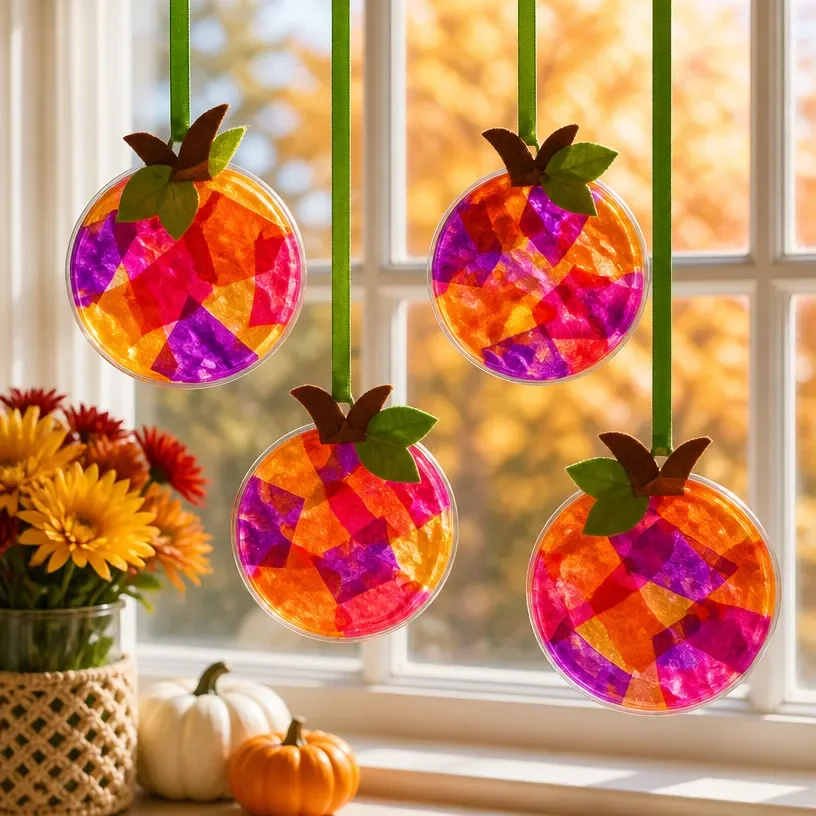 DIY vibrant pumpkin suncatchers for colorful fall decor