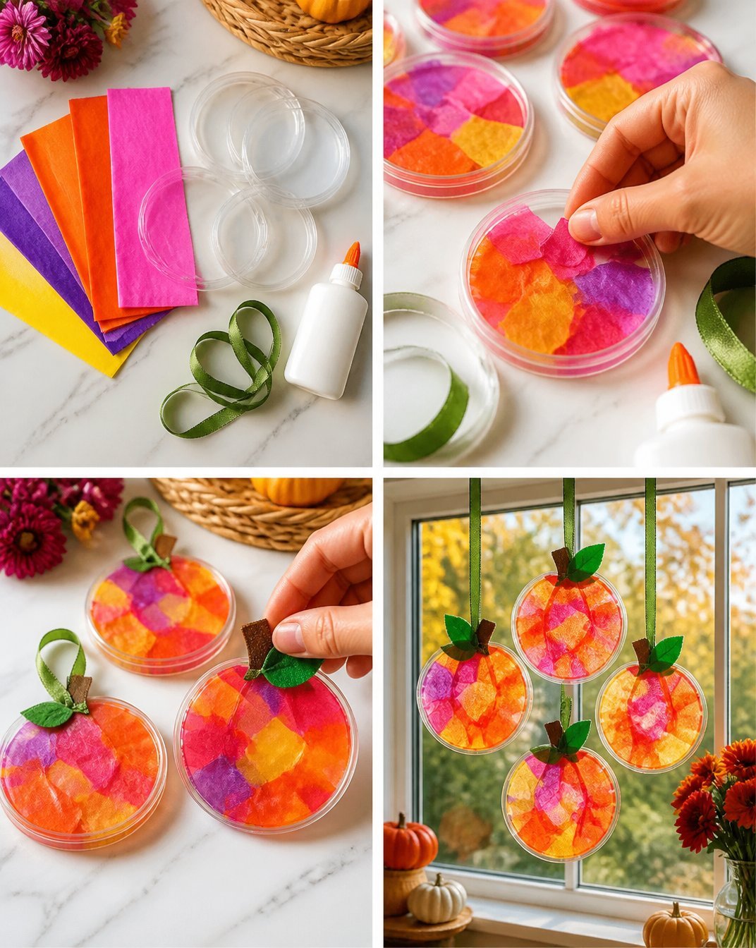 Vibrant Autumn Pumpkin Lid Suncatchers for Fall Decor