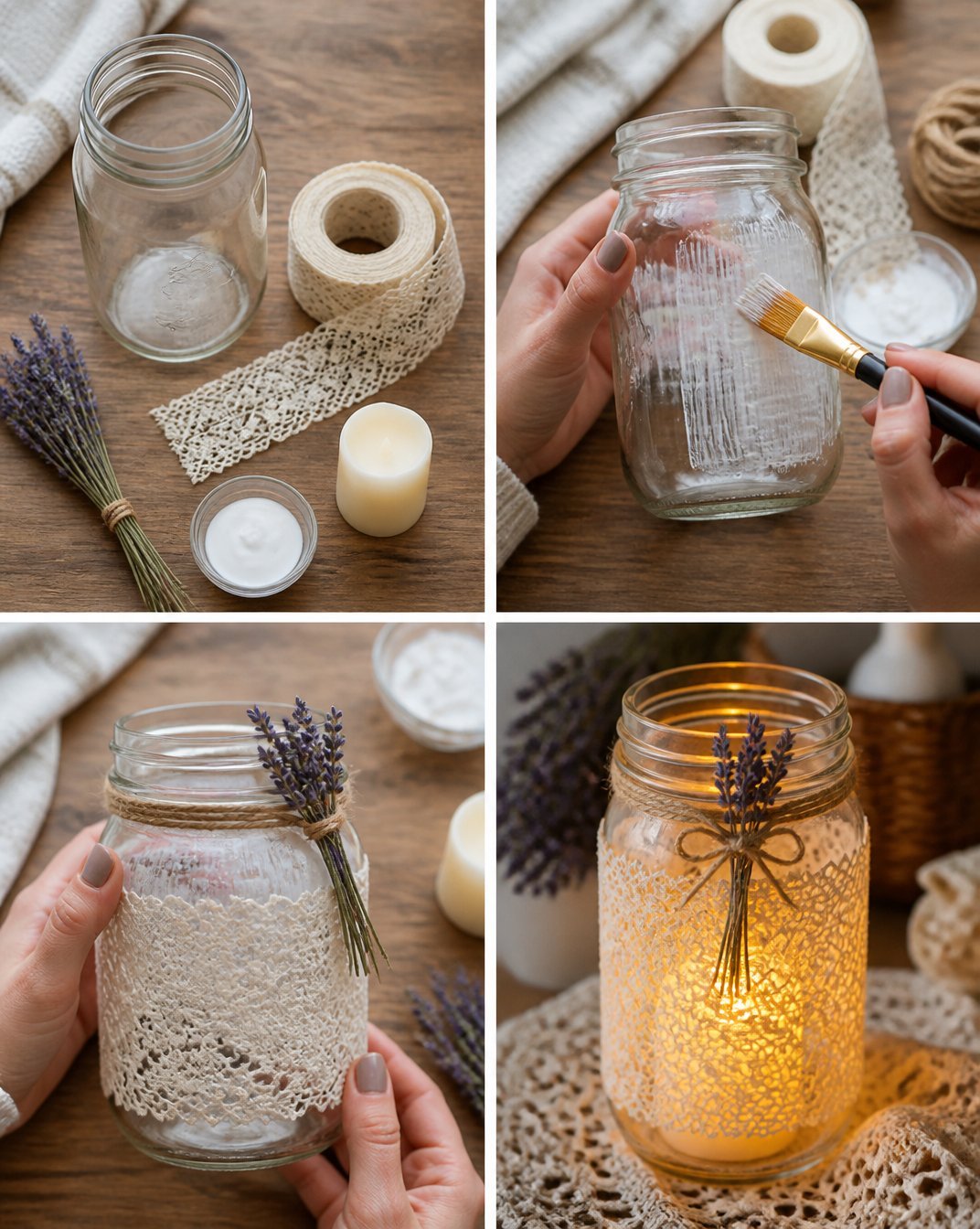 Vintage Lace Mason Jar Lantern Decor