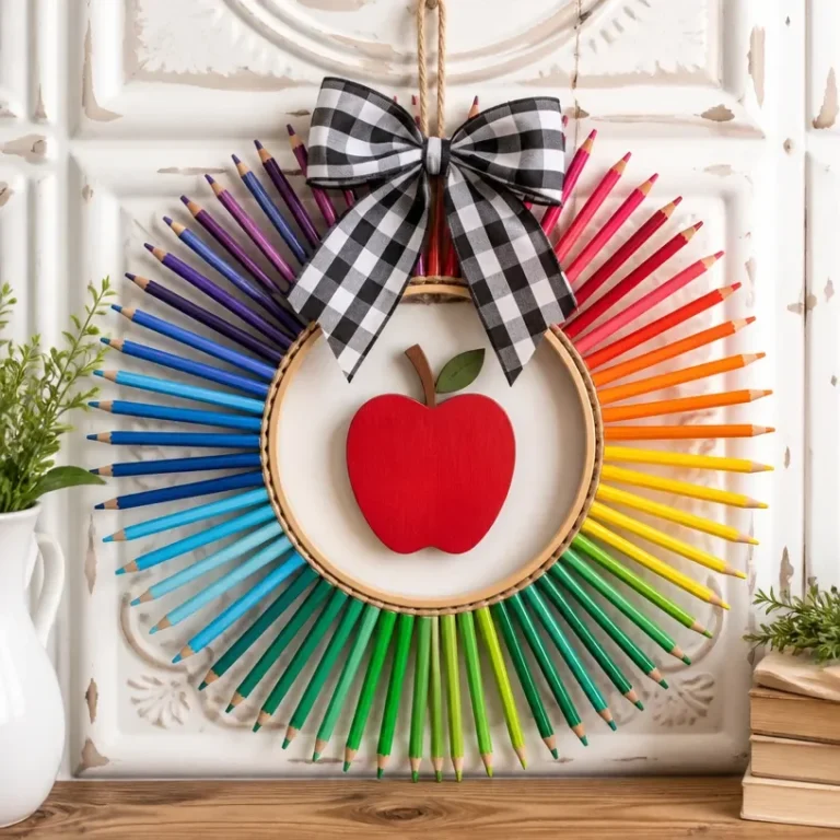 Vintage rainbow pencil wreath for creative home decor accent