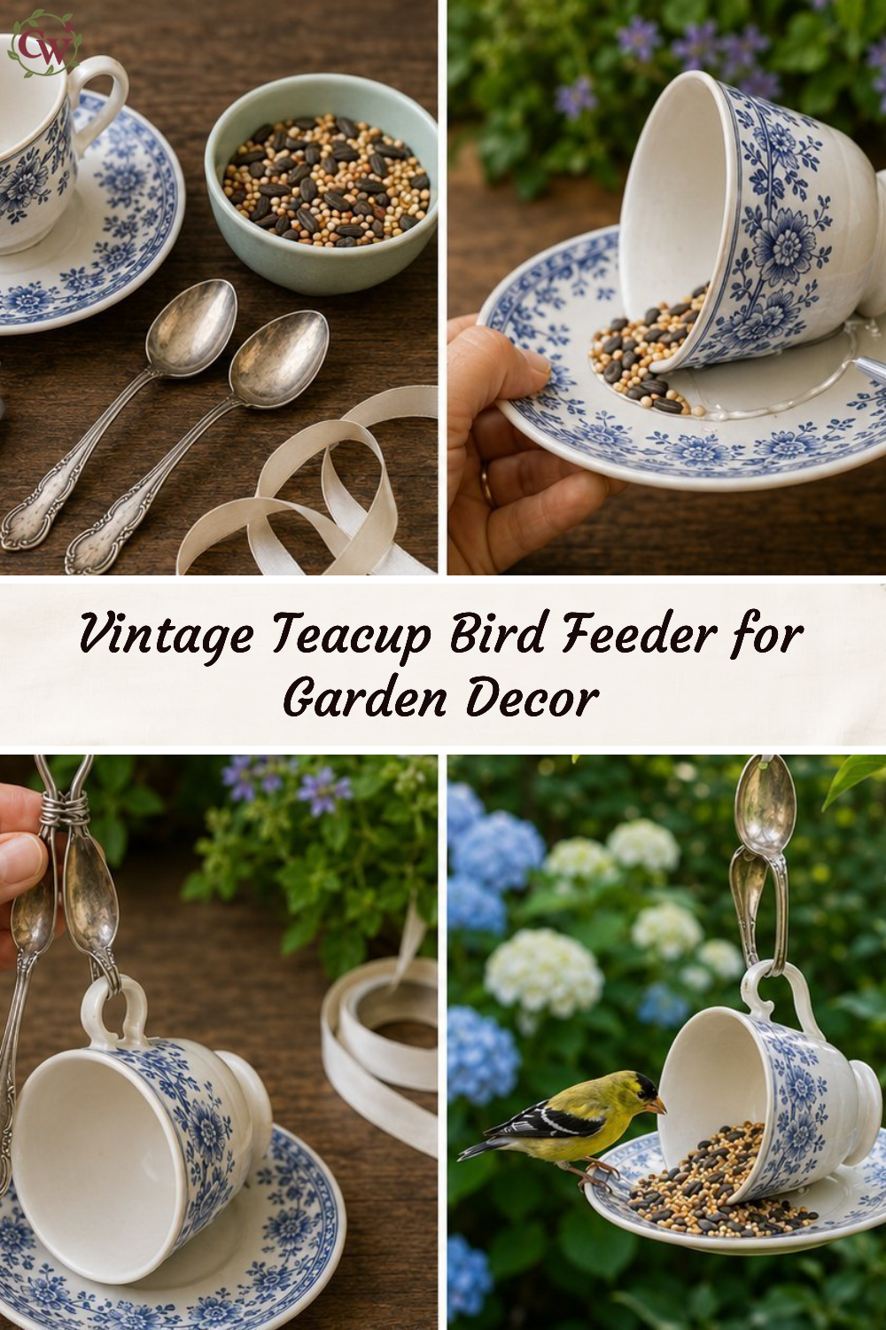 Vintage Teacup Bird Feeder for Garden Decor