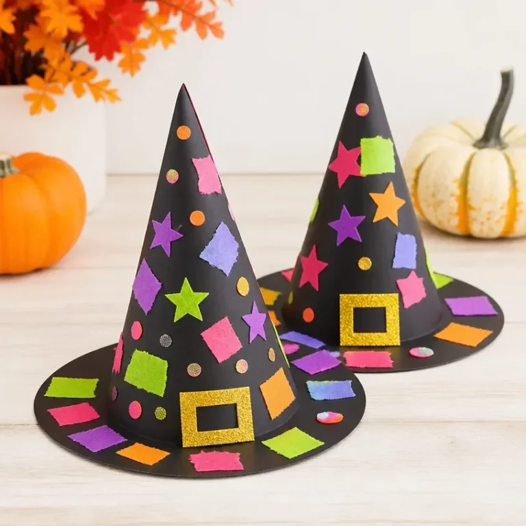 Colorful witch hat collage craft for kids for Halloween activity