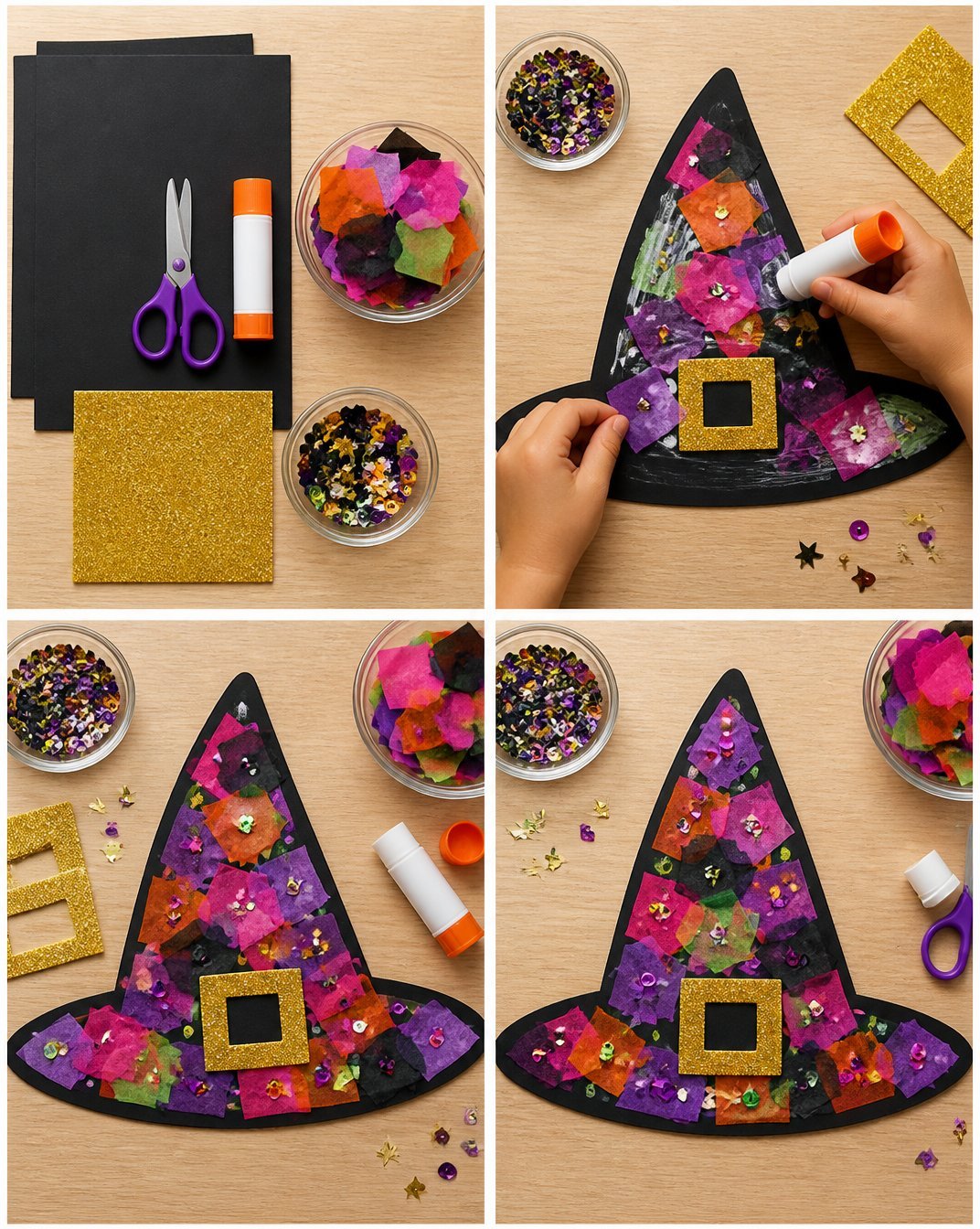 Creative Witch Hat Collages: Easy Halloween Craft for Kids