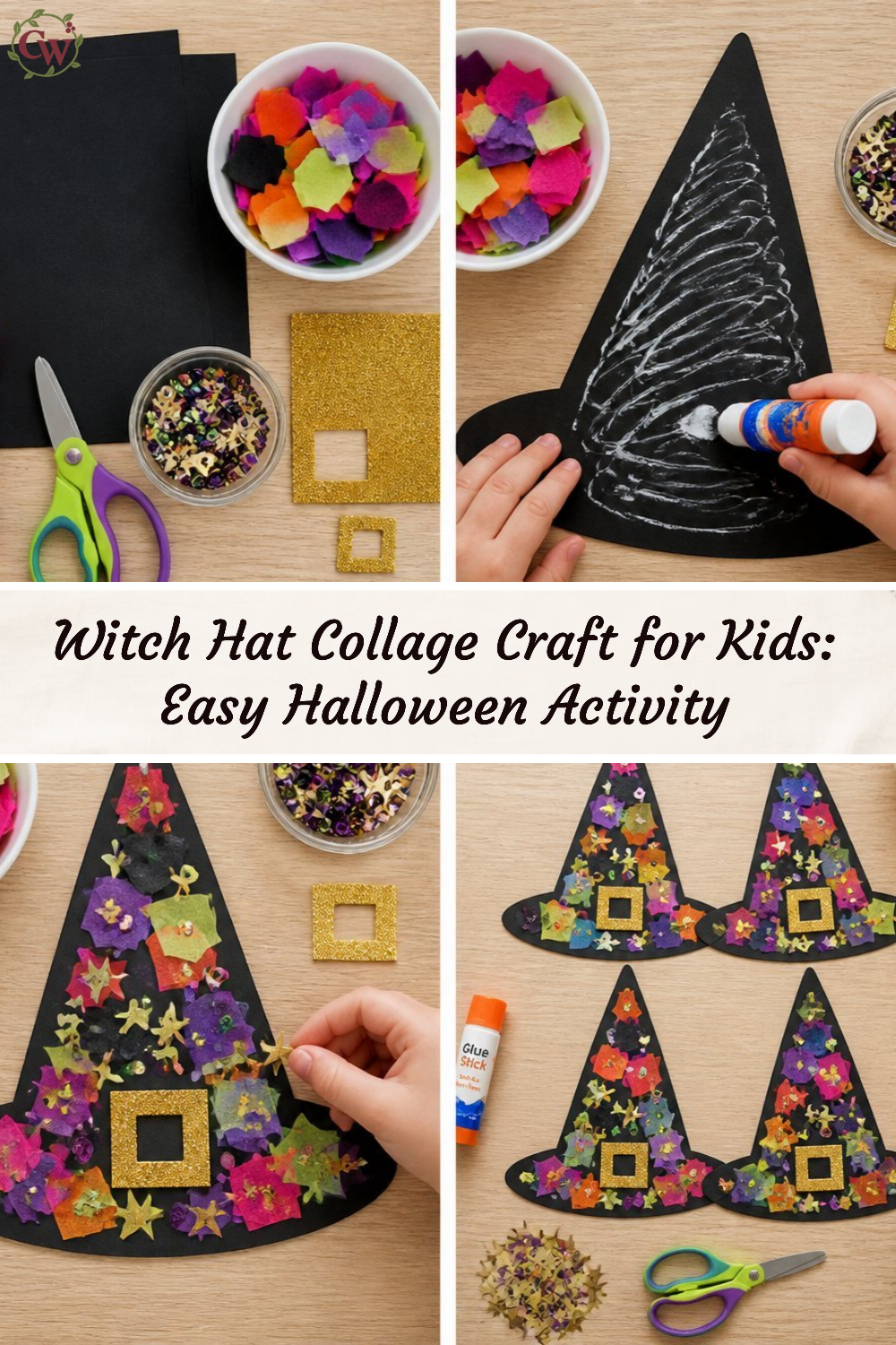 Witch Hat Collage Craft for Kids: Easy Halloween Activity