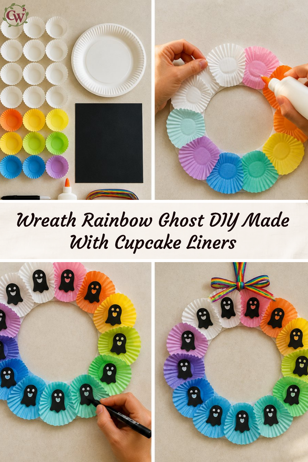 Wreath Rainbow Ghost DIY Made With Cupcake Liners