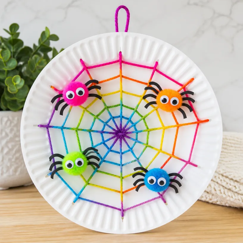 Rainbow Spiderweb Paper Plate Wreath Tutorial