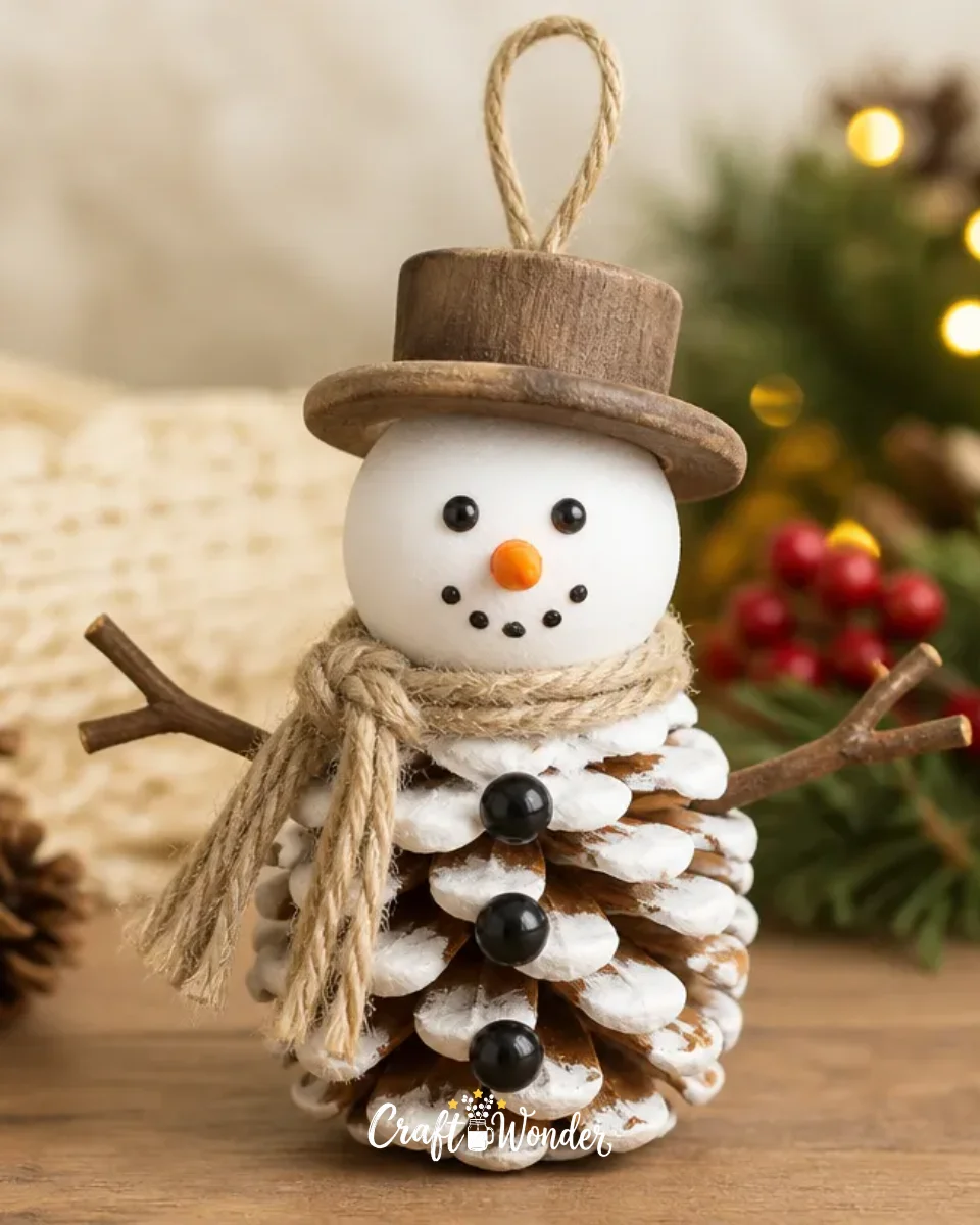 DIY Pinecone Snowman Craft for Christmas Decorations