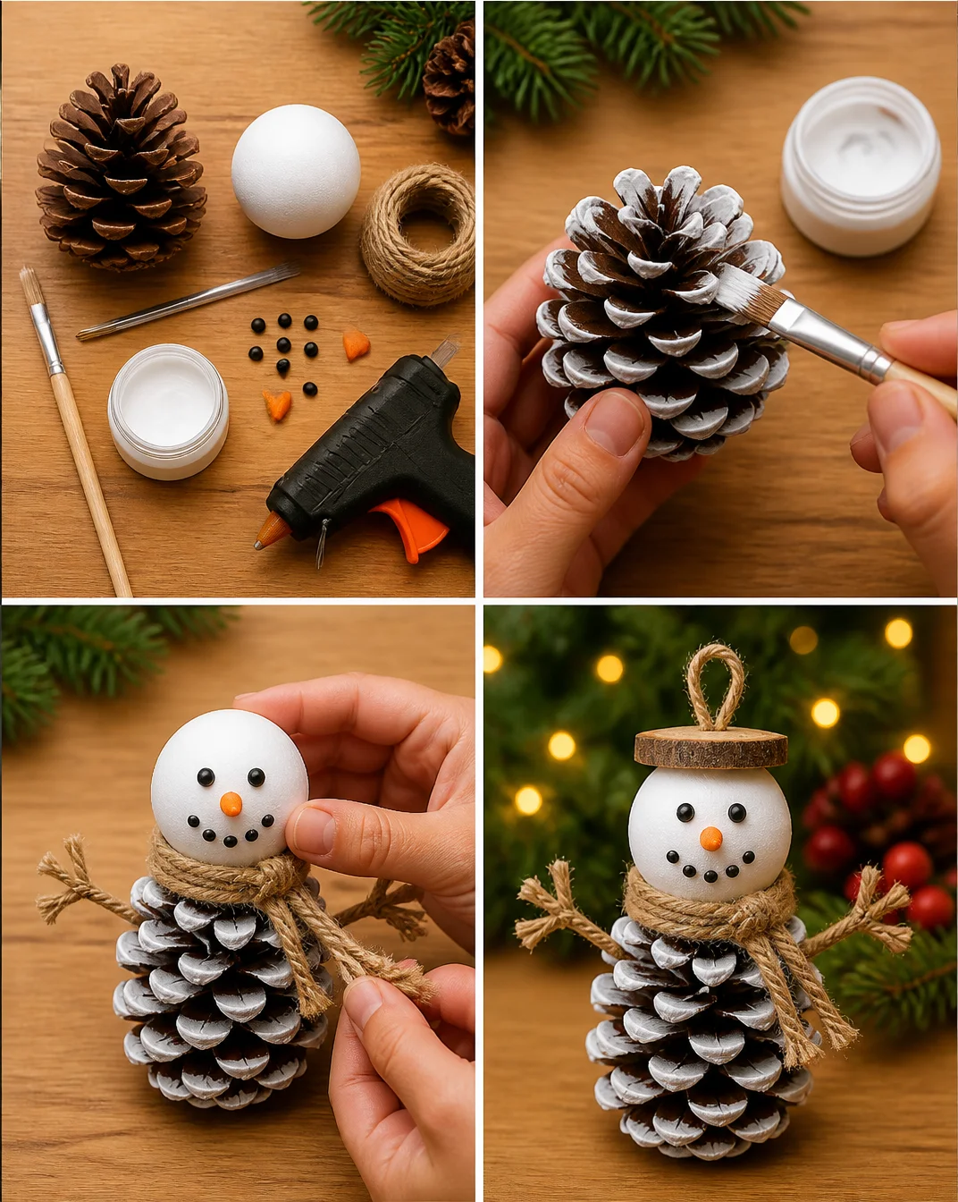 DIY Pinecone Snowman Craft for Christmas Decorations