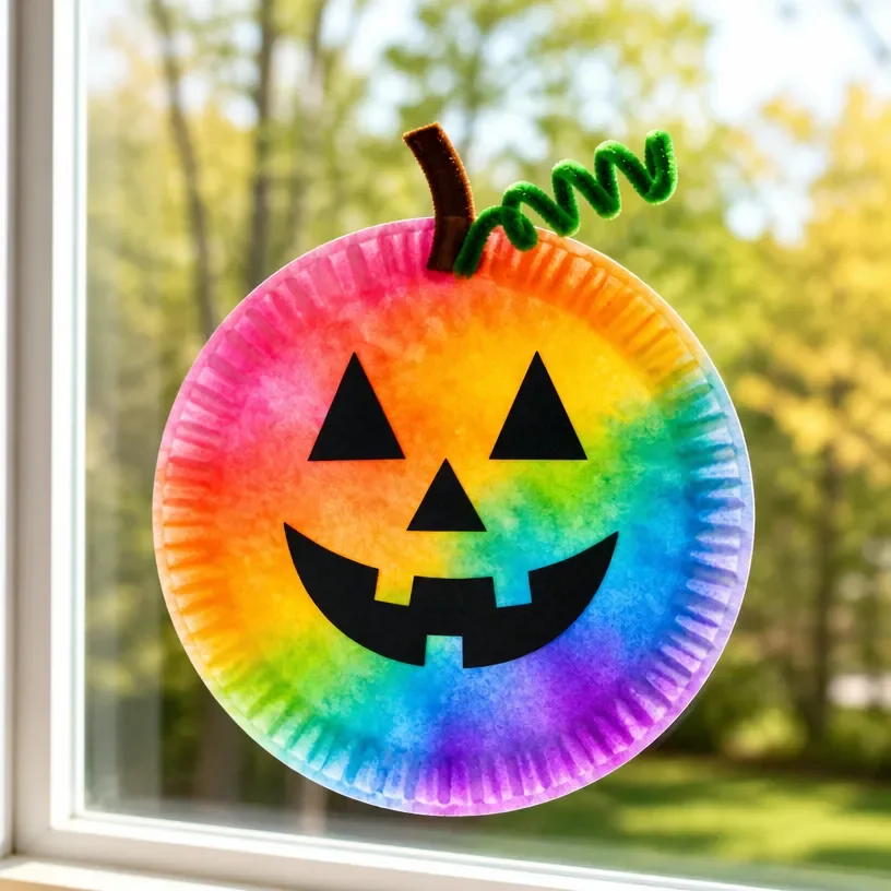 Colorful DIY tie-dye coffee filter pumpkin suncatchers