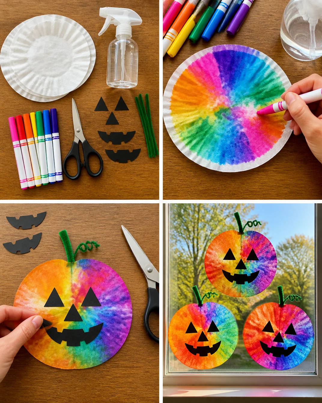 DIY Tie-Dye Coffee Filter Pumpkin Suncatchers