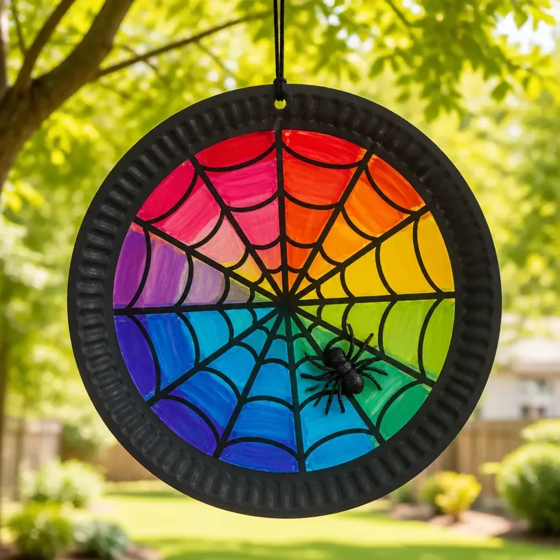 Cardboard Clock Patterns Easy Paper Plate Sun Catcher DIY Spider Web Decor