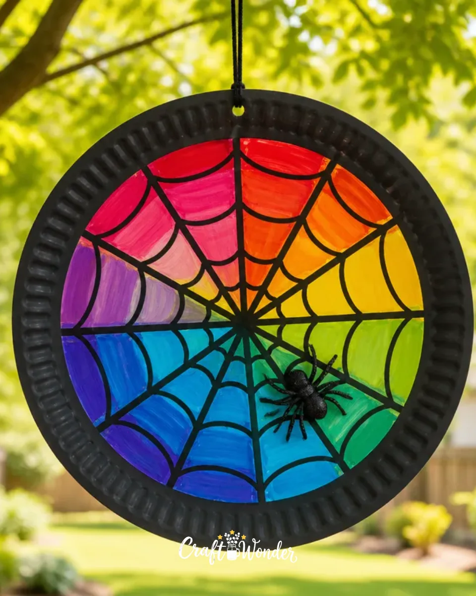 Easy Paper Plate Sun Catcher DIY Spider Web Decor