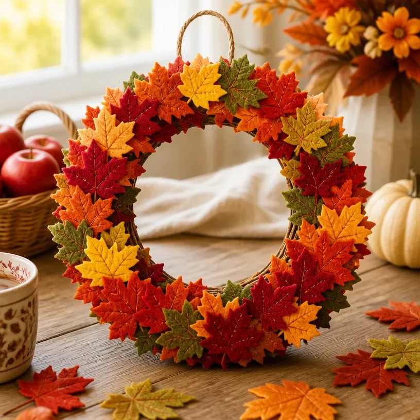 Fall Wreath Craft Kits With 48 Maple Leaf Hanging Ornaments