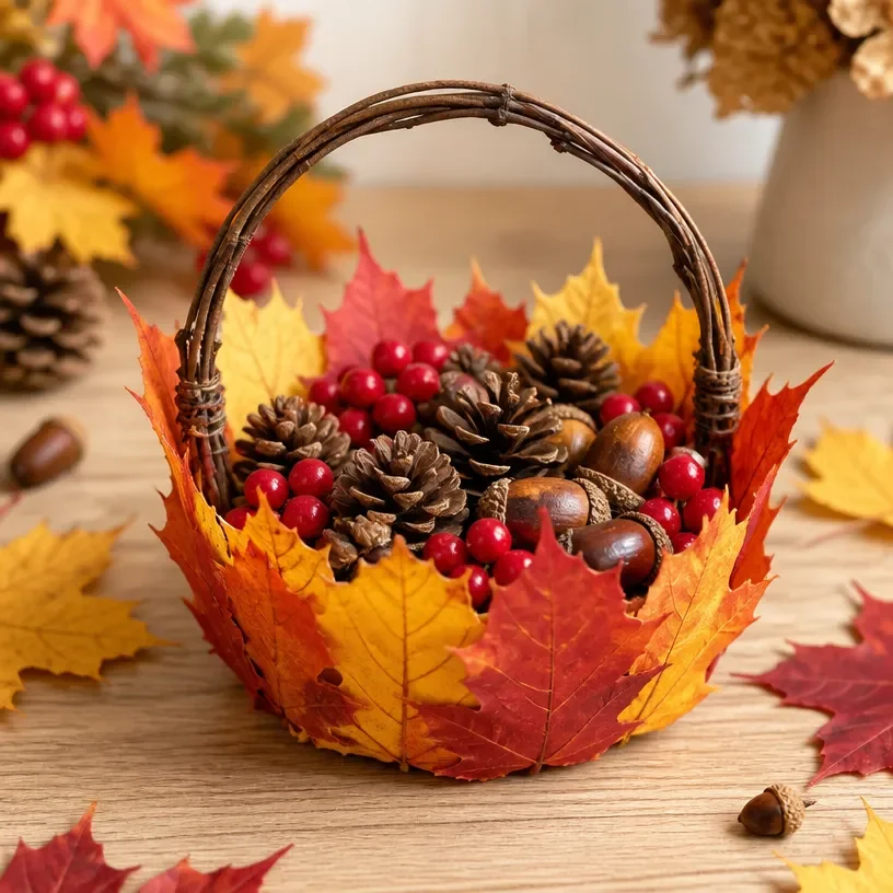 Beautiful autumn craft ideas for осіння поробка showcasing colorful leaves and pumpkins.