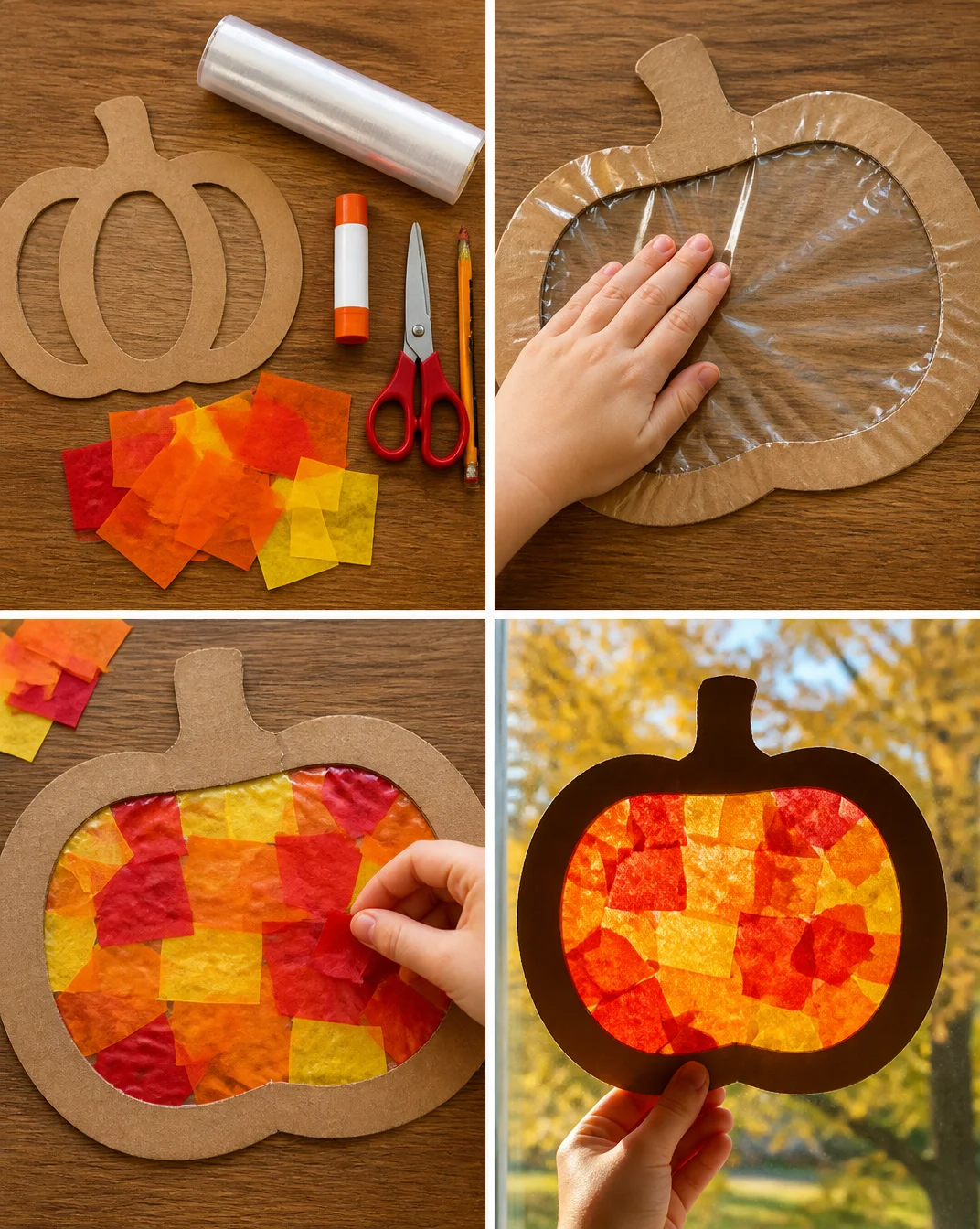 Fall DIY Translucent Tissue Paper Pumpkin Window Decor