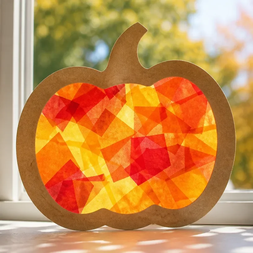 Fall DIY Translucent Tissue Paper Pumpkin Window Decor
